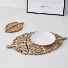 Load image into Gallery viewer, Leaf placemat Hand-woven cassava thermal insulation mat Home simple straw dining table coaster
