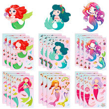 Load image into Gallery viewer, 6 Sheets/Pack Mermaid Face Changing Stickers Mermaid Princess Cartoon Parent-Child Interactive Puzzle Hand Account DIY Puzzle Stickers

