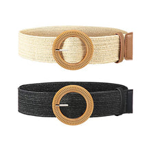 Load image into Gallery viewer, Straw Woven Elastic Stretch Belt Tight Dress Wood Style Buckle Belt
