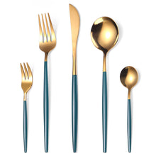 Load image into Gallery viewer, Portugal Gold Stainless Steel Tableware Five-Piece Set Tableware Set Knife, Fork and Spoon
