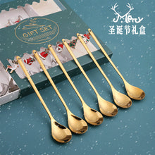Load image into Gallery viewer, Spoon Golden Pendant Spoon Christmas Gift Peripheral Christmas Hat Gift Six Pack Spoon Tableware Gift Box
