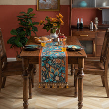Load image into Gallery viewer, American Vintage Table Runner Yarn-Dyed Jacquard Tropical Rainforest Tassel Household Polyester Tablecloth Table Runner Tailstock Flag
