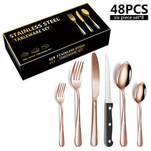 Load image into Gallery viewer, Stainless Steel Tableware 6 Components Steak Knife and Fork Spoon 8 People 48 Pieces Set Gift Set
