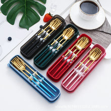 Load image into Gallery viewer, Stainless Steel Portable Tableware Set Chopsticks Spoon Fork Portuguese Tableware Three-Piece Stainless Steel
