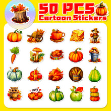 Load image into Gallery viewer, 50Pcs Thanksgiving Stickers Turkey Cartoon Animal Children Stickers Thanksgiving Graffiti Stickers
