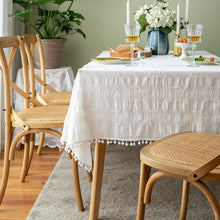 Load image into Gallery viewer, Tablecloth French Romantic Cotton Linen Cut White Fur Ball Rectangular Table Cloth
