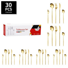Load image into Gallery viewer, Stainless Steel Tableware Portuguese Knife and Fork 30-Piece Set Western Food Golden Steak Knife, Fork and Spoon Light Luxury Gift Set
