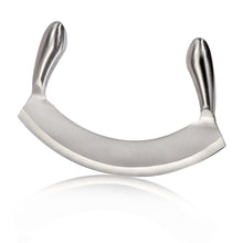 Load image into Gallery viewer, Stainless-Steel Bread Knife Cheese Pizza Cutter Nougat Cut Vanilla Cutter Dough Scraper Double Handle Swing Slicing Knife
