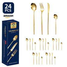 Load image into Gallery viewer, Product Stainless Steel Tableware 20-Piece Set Gold Plated Portugal Knife, Fork and Spoon

