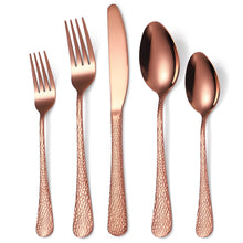 Load image into Gallery viewer, Tableware Snake Skin Hammer Handle Five-Piece Set Creative Western Food Steak Knife, Fork and Spoon Gold Stainless Steel Knife and Forks
