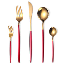 Load image into Gallery viewer, Portugal Gold Stainless Steel Tableware Five-Piece Set Tableware Set Knife, Fork and Spoon
