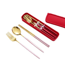 Load image into Gallery viewer, Stainless Steel Portable Tableware Set Chopsticks Spoon Fork Portuguese Tableware Three-Piece Stainless Steel
