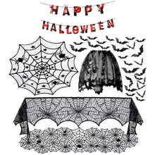 Load image into Gallery viewer, Halloween Tablecloth Spider Web Fireplace Towel Disposable Black Spider Web Lampshade Decorative Table Runner Ghost Festival Set
