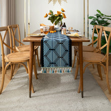 Load image into Gallery viewer, Jacquard Table Runner American Retro Geometric Line Tassel Table Runner Polyester Tablecloth Tailstock Flag Chest of Drawers Dustproof Tablecloth
