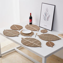 Load image into Gallery viewer, Leaf placemat Hand-woven cassava thermal insulation mat Home simple straw dining table coaster
