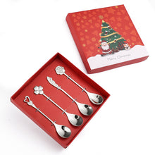 Load image into Gallery viewer, Creative Coffee Spoon Golden Fruit Fork Christmas Tree Elderly Dessert Spoon Four-Piece Set
