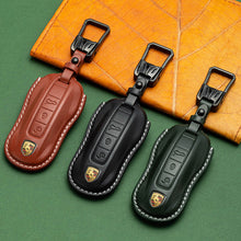 Load image into Gallery viewer, For Porsche Cayenne Taycan Key Cover Panamera Macan718/911 Car Key Protective Shell Genuine Leather Bag
