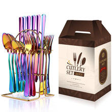 Load image into Gallery viewer, Stainless Steel Tableware 24-Piece Set 1010 Western Food 4 Main Pieces Tableware Stand Gift Set Products
