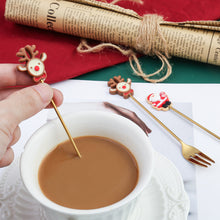 Load image into Gallery viewer, Q Christmas Gift Creative Small Spoon Golden Elk Cartoon Fruit Fork Christmas Tree Old Man Dessert Coffee Spoon
