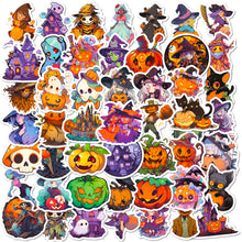 Load image into Gallery viewer, 50pcs Children's Cartoon Graffiti Halloween Stickers Pumpkin Ghost Witch Bat Halloween Carnival Stickers
