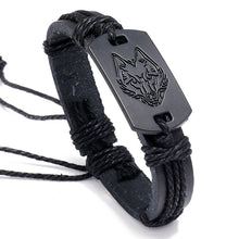 Load image into Gallery viewer, European and American Punk Men's Leather Bracelet Black Wolf Head Bracelet Multi-Layer Braided Bracelet Leather Rope for Boyfriend
