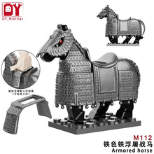 Load image into Gallery viewer, DY medieval series gold black heavy armor horse mount model children's small particle assembled building block toy
