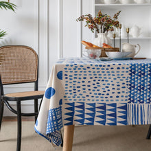 Load image into Gallery viewer, Blue Stitching Tablecloth Geometric Printing Simple Cotton Linen Table Cloth Restaurant Kitchen Cloth
