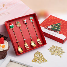 Load image into Gallery viewer, Creative Coffee Spoon Golden Fruit Fork Christmas Tree Elderly Dessert Spoon Four-Piece Set
