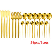 Load image into Gallery viewer, Stainless Steel Tableware 24-Piece Set Bright Portuguese Western Food Gold Knife, Fork and Spoon I
