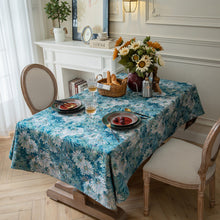 Load image into Gallery viewer, American Retro Tablecloth Jacquard Table Cloth Oil Painting Thick Tablecloth Blue Flower Cover Towel
