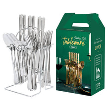 Load image into Gallery viewer, Stainless Steel Tableware Set Western Tableware Knife, Fork and Spoon 24-Piece Set
