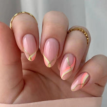 Load image into Gallery viewer, Almond Manicure after 00 Manicure Wear Nail Whole Warm Color Gold Pink Stripe Pure Desire Nail Patch
