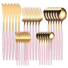 Load image into Gallery viewer, Stainless Steel Knife and Forks 30-Piece Set Portuguese Tableware Golden Set Creative Western Food Steak Knife, Fork and Spoon
