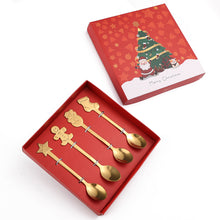 Load image into Gallery viewer, Creative Coffee Spoon Golden Fruit Fork Christmas Tree Elderly Dessert Spoon Four-Piece Set
