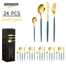 Load image into Gallery viewer, Stainless Steel Knife, Fork and Spoon 4-Piece Portuguese Stainless Steel Western Food Knife, Fork and Spoon 24-Piece Gift Box
