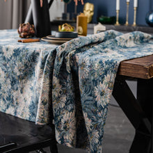 Load image into Gallery viewer, Blue Jacquard Table Cloth American Oil Painting Thick Tablecloth Blue Flower Kitchen Table Cloth
