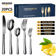 Load image into Gallery viewer, Stainless Steel Tableware Set Western Food/Steak Knife, Fork and Spoon 20-Piece Set
