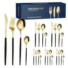 Load image into Gallery viewer, Portuguese Stainless Steel Tableware for 6 People 24-Piece Set Western Food/Steak Knife, Fork and Spoon Gift Set
