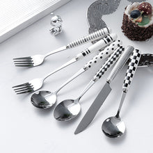 Load image into Gallery viewer, Chaobai Ceramic Hepburn Style Tableware Knife, Fork and Spoon Niche Polka Dot Stainless Steel Tableware Creative High-Looking Fruit Knife and Fork
