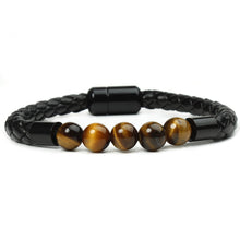 Load image into Gallery viewer, Fashion Personality Men's Stone Beaded Bracelet Leather Rope Magnetic Snap Bracelet
