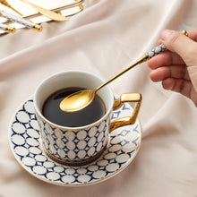 Load image into Gallery viewer, Stainless Steel Gold Titanium-Plated Porcelain Handle Maze Tableware Western Food/Steak Knife, Fork and Spoon Coffee Dessert Spoon
