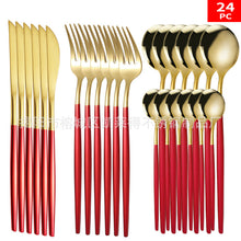 Load image into Gallery viewer, Stainless Steel Knife and Forks 24-Piece Portuguese Tableware Set Golden Set Creative Western Food Steak Knife
