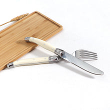 Load image into Gallery viewer, Stainless Steel Knife, Fork and Spoon Set White Plastic Handle Steak Knife Steak Fork Spoon Steak Western Tableware
