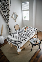 Load image into Gallery viewer, INS Style Cotton Linen Tablecloth Ethnic Style Bohemian Black and White Printed Dining Room Table Cloth Book Tablecloth
