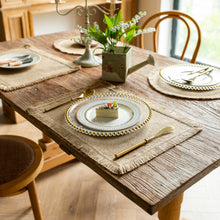 Load image into Gallery viewer, Vintage placemat, jute fringed table mat, round bowl mat, rectangular thermal insulation mat, napkin.
