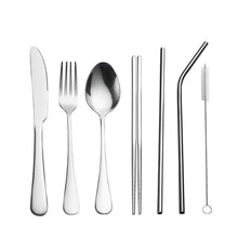 Load image into Gallery viewer, Stainless Steel Set Knife, Fork and Spoon Chopsticks Straw Portable Tableware 7-Piece Set
