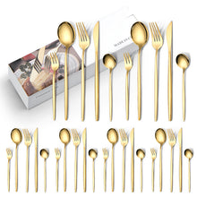 Load image into Gallery viewer, Stainless Steel Knife and Forks 30-Piece Set Portuguese Tableware Meal Golden Steak Knife, Fork and Spoon Gift Box Set
