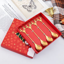 Load image into Gallery viewer, Creative Coffee Spoon Golden Fruit Fork Christmas Tree Elderly Dessert Spoon Four-Piece Set
