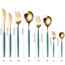 Load image into Gallery viewer, Stainless Steel Dessert Knife Fork and Spoon 8-Piece Set Portuguese Tableware Golden Set Creative Western Food Steak Knife Fruit Fork
