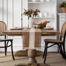 Load image into Gallery viewer, Cotton and Linen Stitching Table Runner Two-Color Woven Tassel Natural Material American Country Holiday Tablecloth
